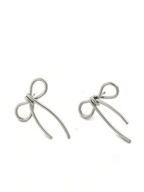 Silver Plated Stainless Steel Bow Earrings